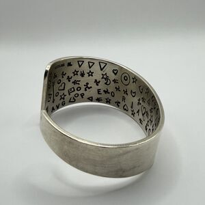 2002 USA Sterling Silver Wide Symbol Pictogram Cuff Bracelet 6" 57g